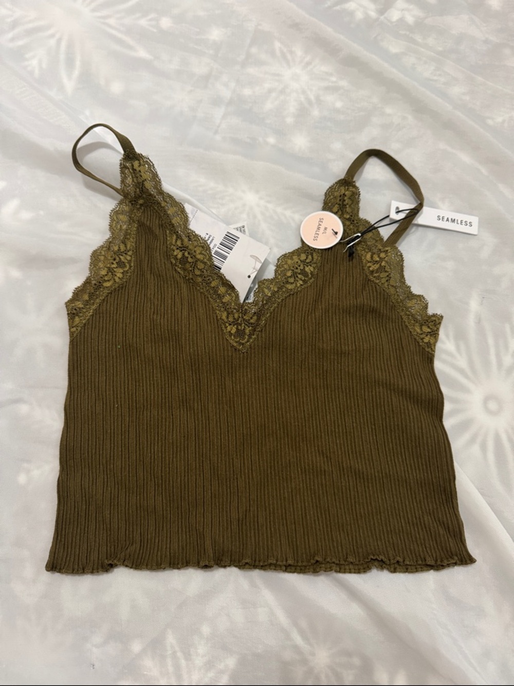 Forever 21 Olive Lace-Trim Ribbed Cami
